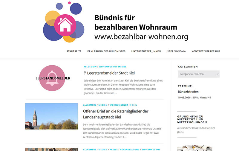 Webauftritt des Bündnis für bezahlbaren Wohnraum.