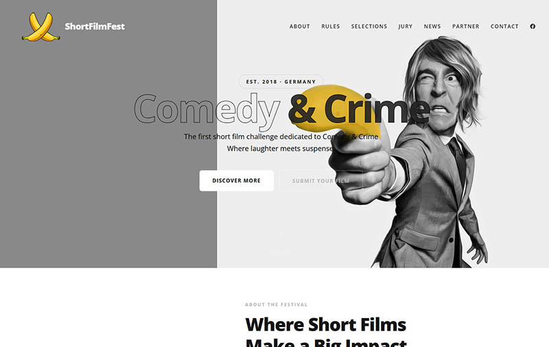 Landingpage eines internationalen Kurzfilmwettbewerbs in Kiel.